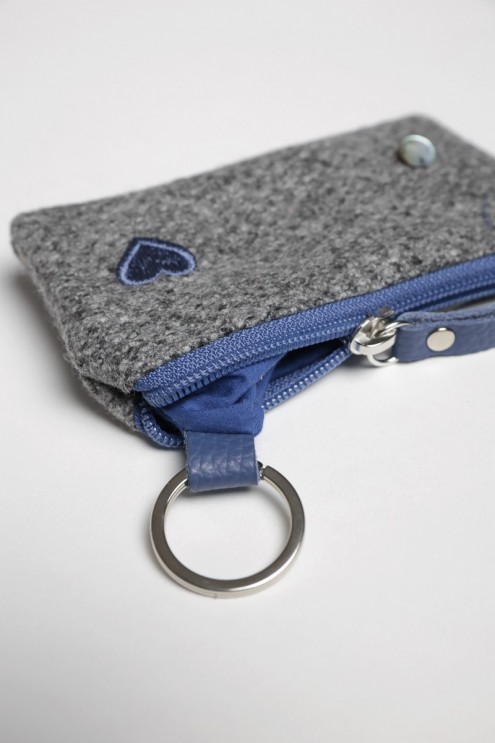 Mini-Tasche für Geld, Taschentücher-Tasche, Schlüsseltasche aus Loden mit Leder Detail, Filz