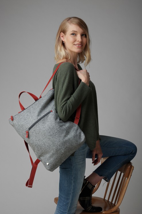 Rucksack aus Loden grau, Damenrucksack, leichte Tasche aus Stoff, Lodenrucksack, aus Österreich