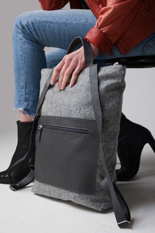 Rucksack aus Loden grau, Damenrucksack, leichte Tasche aus Stoff, Lodenrucksack, aus Österreich