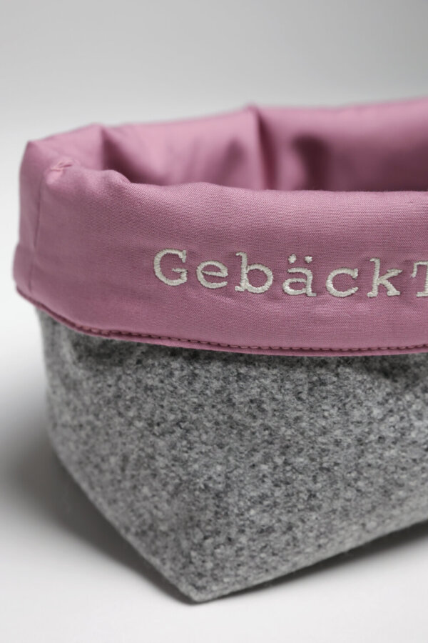 Rosa Brotkorb aus Loden und Baumwolle – stilvoll, hochwertig, perfekt als Geschenk oder Tischdeko Frühstückskörbchen